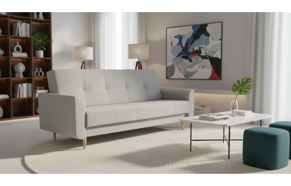 Wersalka Salma cablo 17 yuca 05 szara na sprężynach z funkcją spania i pojemnikiem